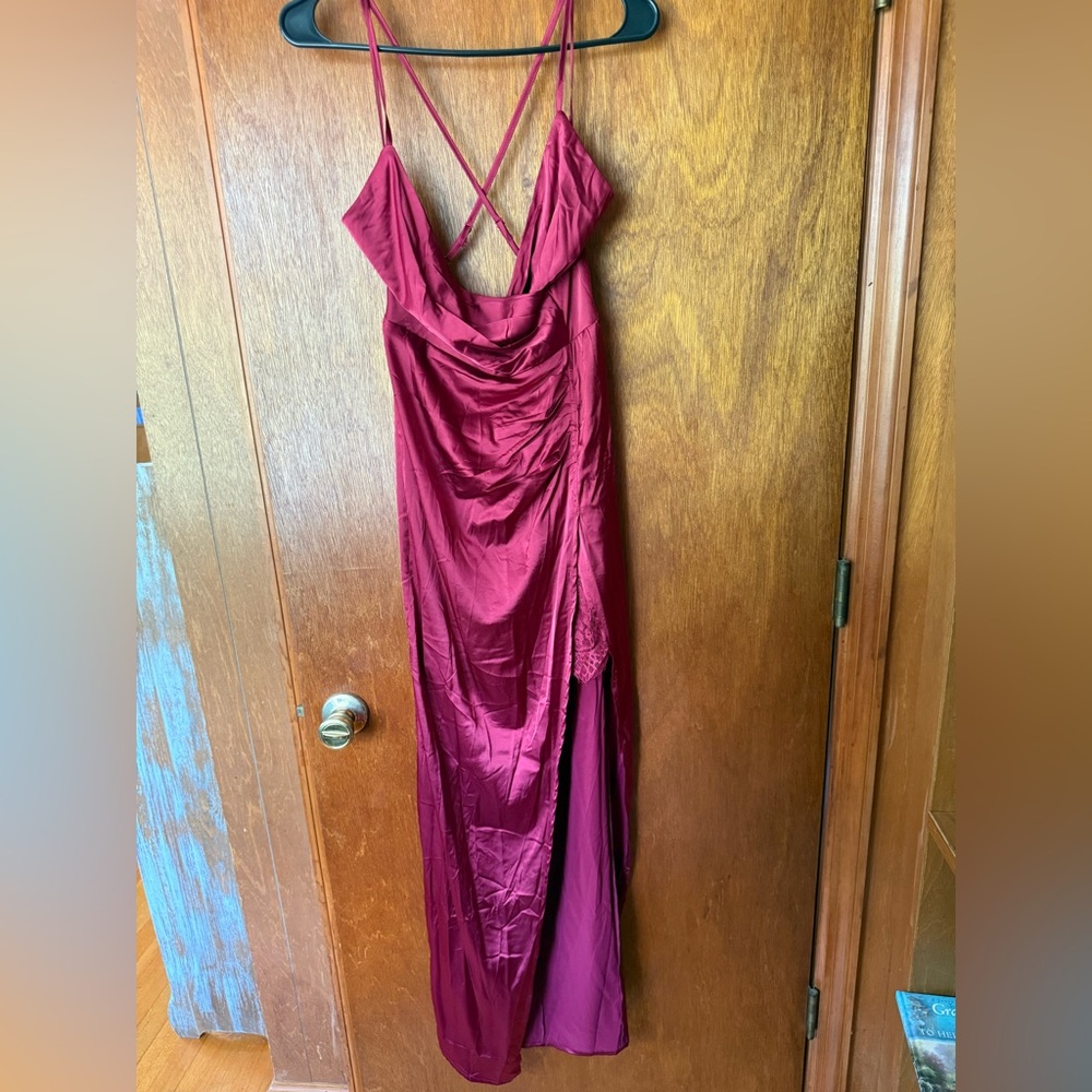 Fashion Nova Red Spaghetti Strap Cowl Neck Gown